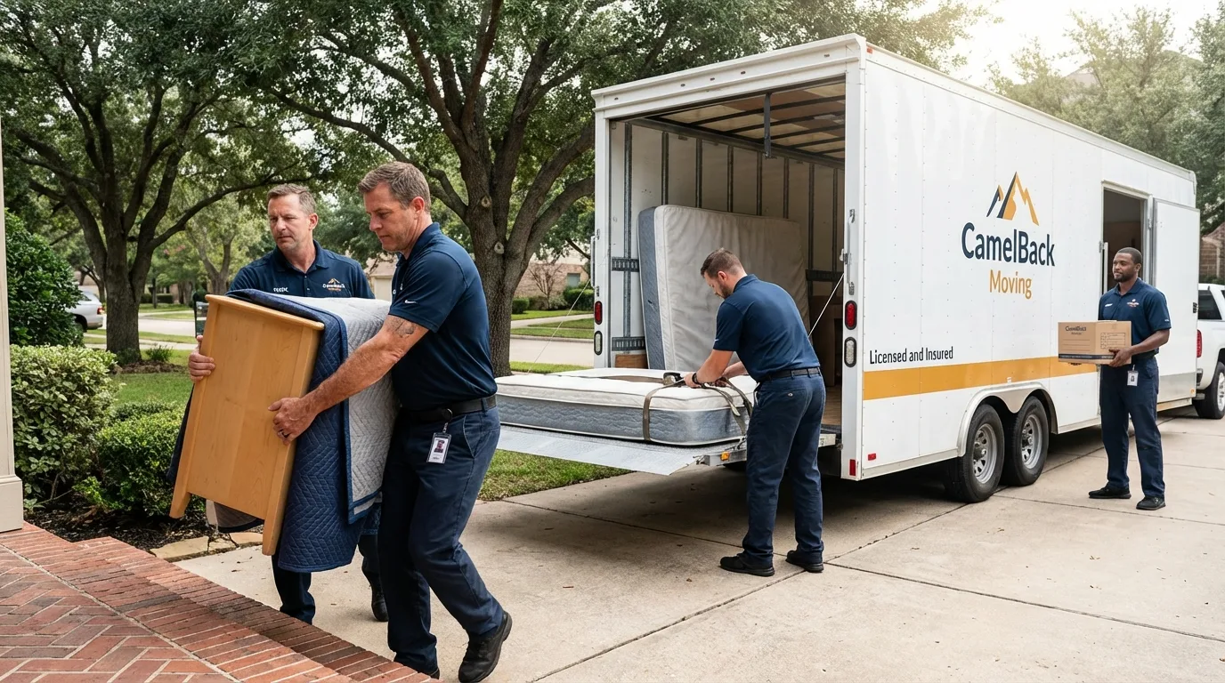 Crew loading residential truck for cross-state move from Holly Springs, NC