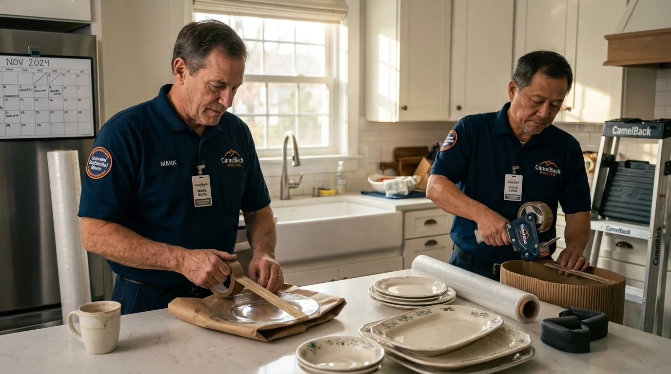 Professional crew packing kitchen dishware in Holly Springs, NC