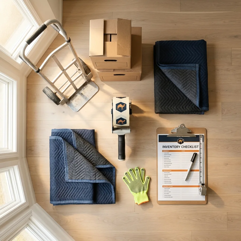 Professional moving supplies and packing materials layout for Holly Springs residential relocations
